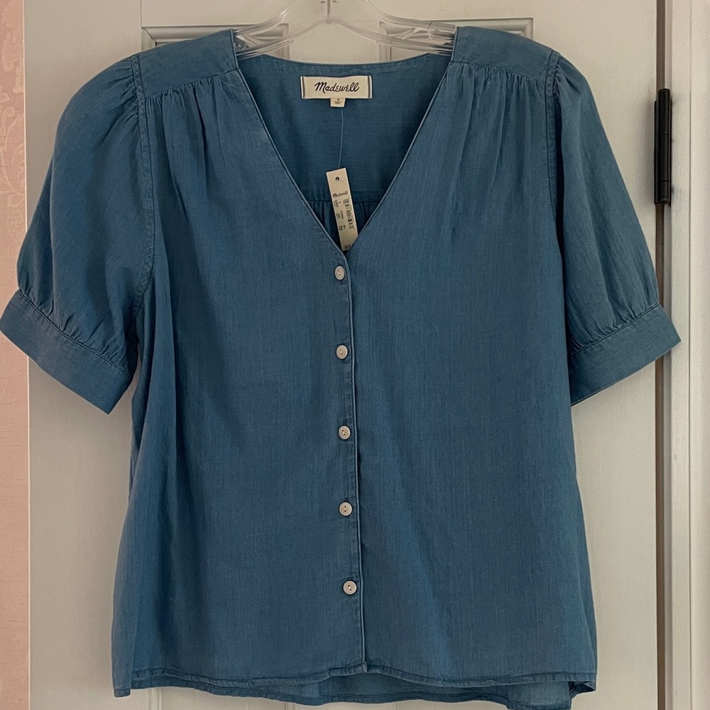 Madewell Denim Look Blue V-Neck Blouse